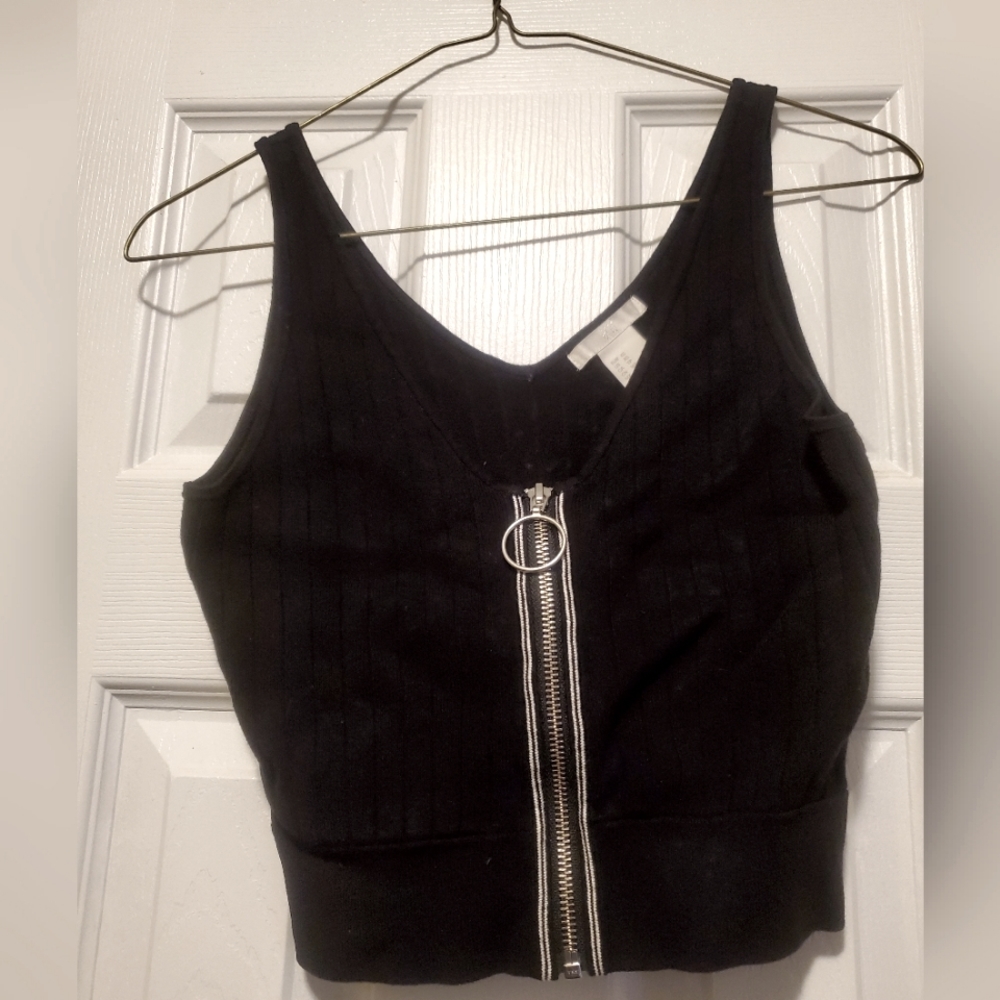 Black Tank Top with Zipper - XS : very thick fabric